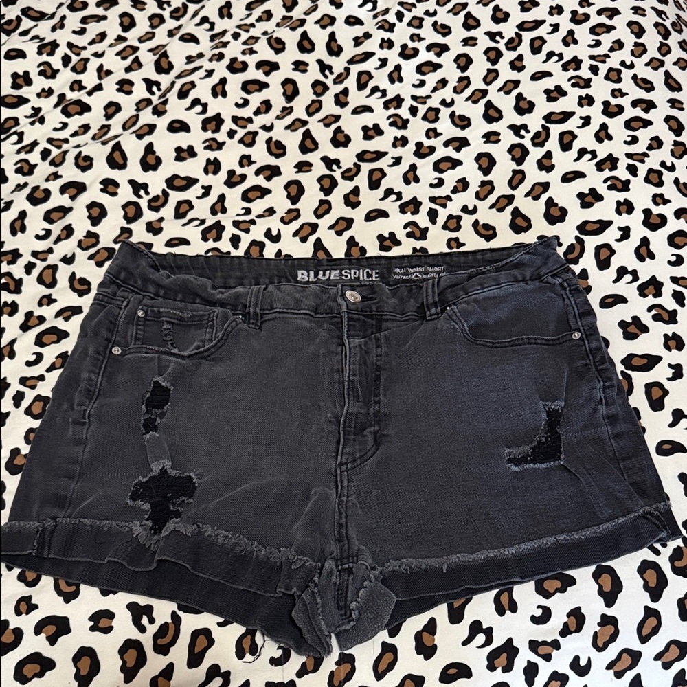 Blue Spice Women's Charcoal Distressed Jean Shorts